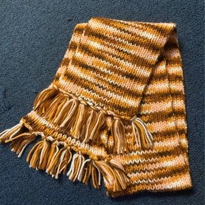 Crochet/knit handmade tassel winter scarf retro brown color scheme